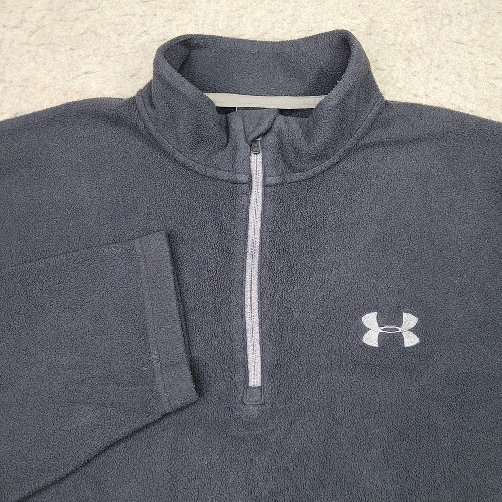 Under Armour‎ 1/4 Zip Fleece Pullover Mens Small Black Mock Neck Zip Pocket